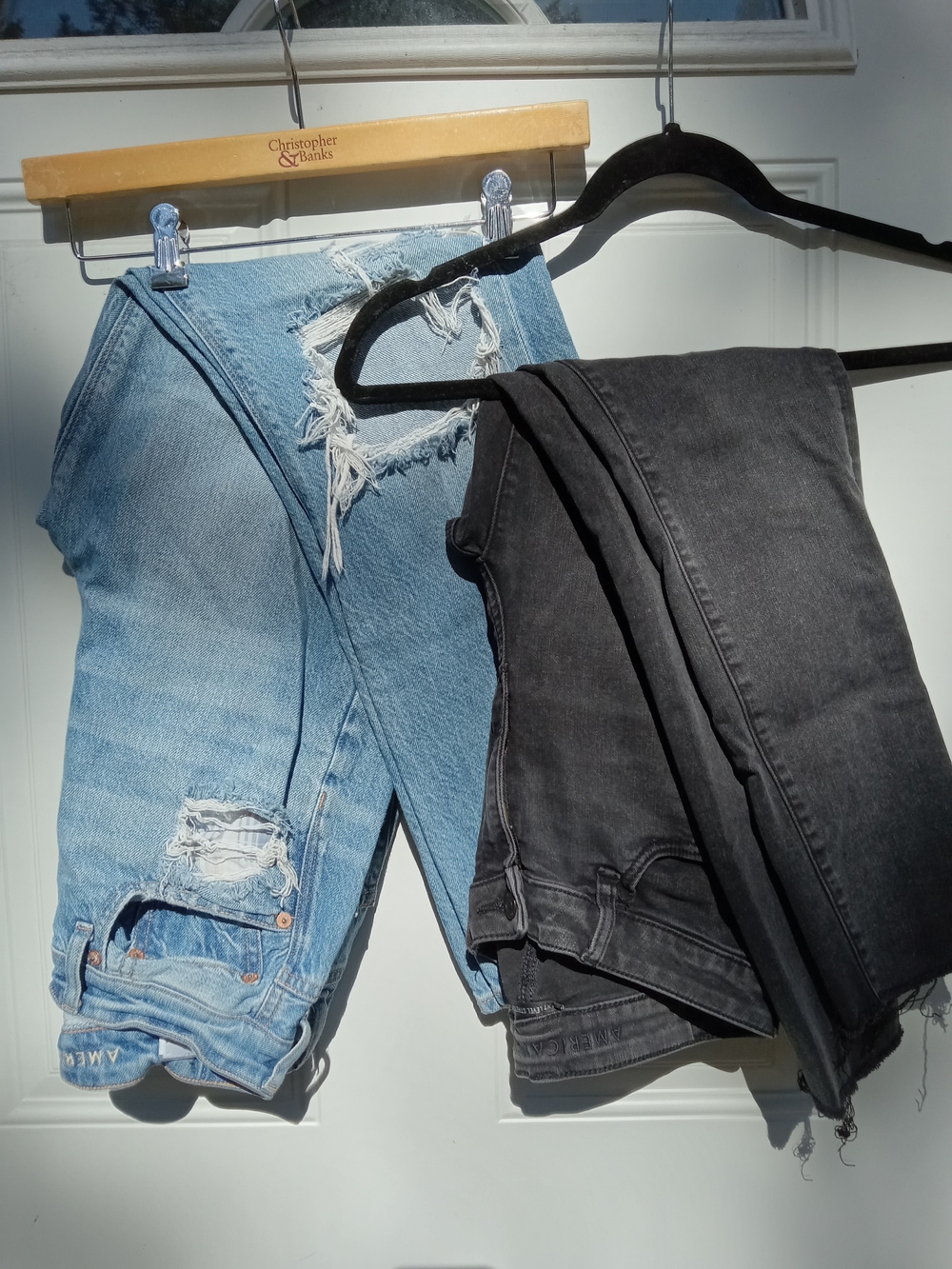 AE Highest Rise 90s Flare Plaid Patched Jeans & Black Cropped Jeggings Size 6